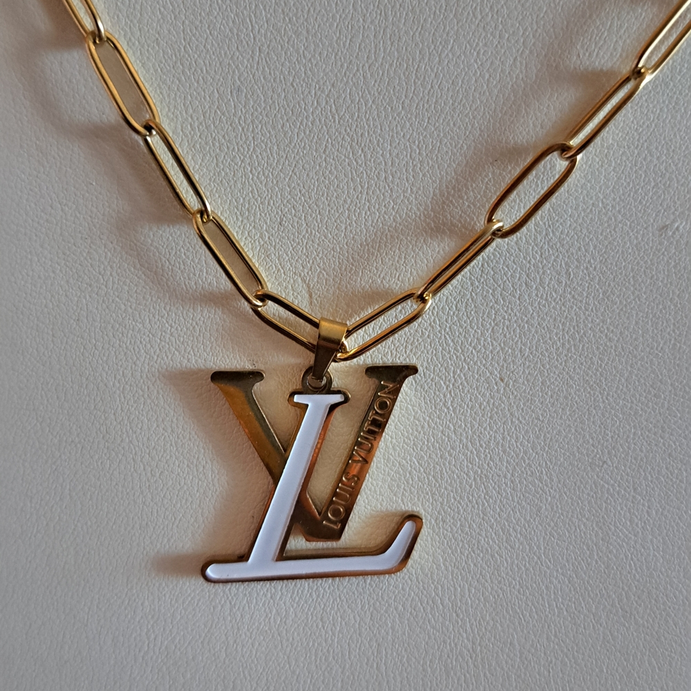 Louis Vuitton Gold and White LV Pendant Necklace